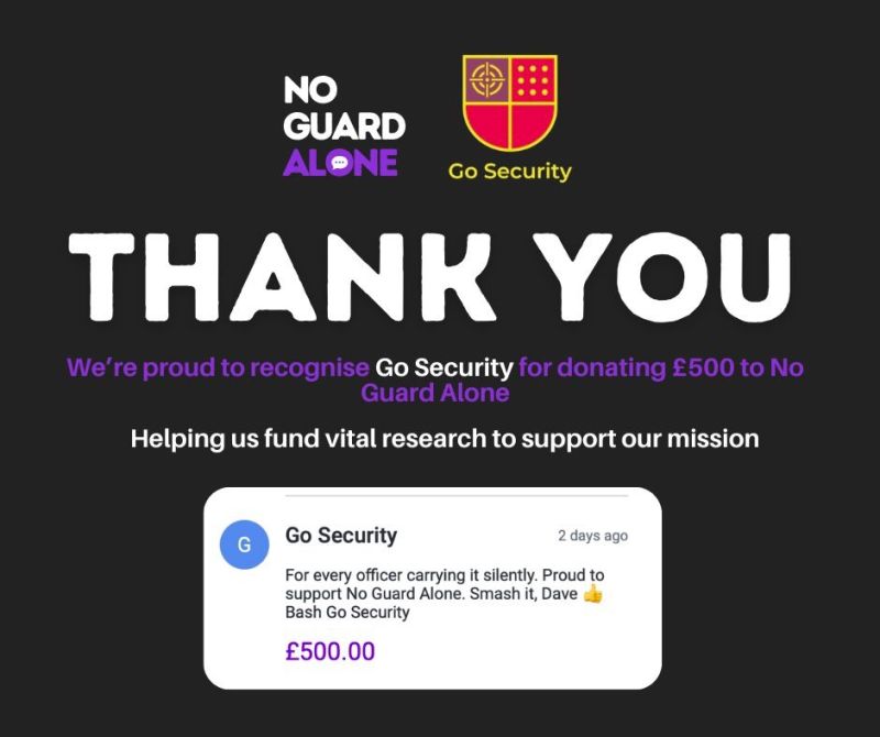 No Guard Alone thanks Go Security for a £500 donation